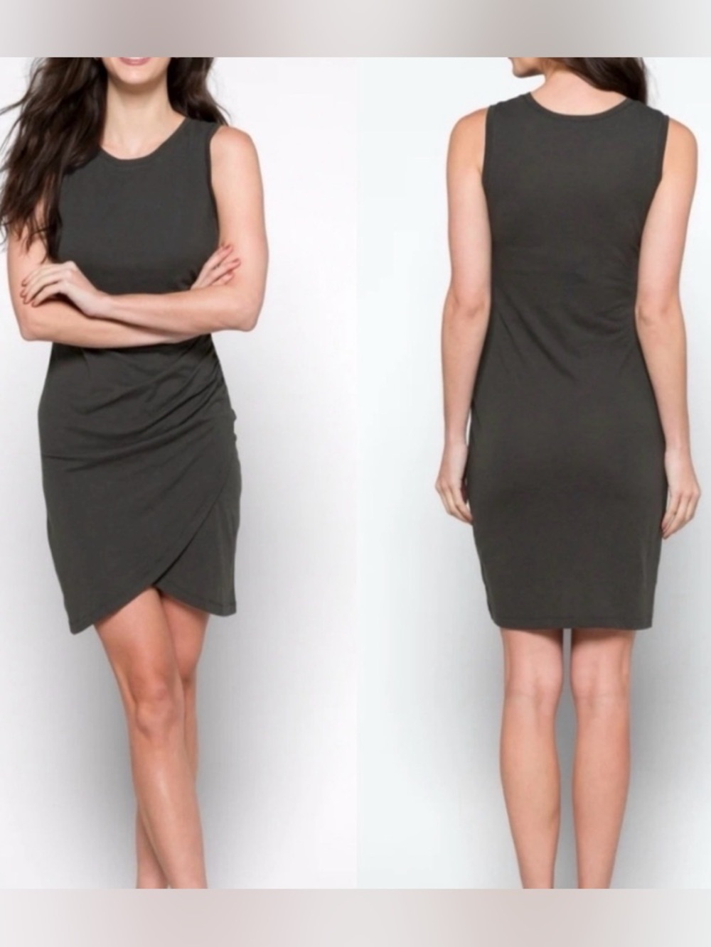 Z Supply Selah Eco Knit Dress Dark Grey Small Tank Ruched Ribbed Spring Summer